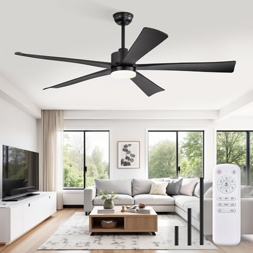 Fanbulous 60 Inch Ceiling Fans with Lights and Remote, Black Modern Plug in Ceiling Fan with 6 Speeds,Bright LED Light,Reversible Quiet DC Motor for Bedroom,Living Room