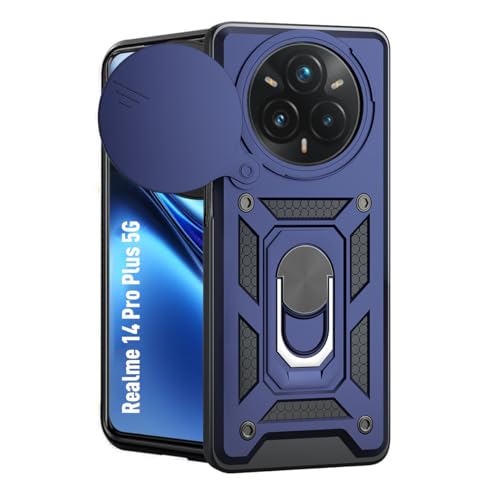 Image of Tough Armor Bumper Back Cover Case for Realme Narzo 80 Pro 5G | Sliding Camera Cover, Kickstand & Ring Holder 360 Degree Protection Back Cover Case for Realme Narzo 80 Pro 5G - Blue