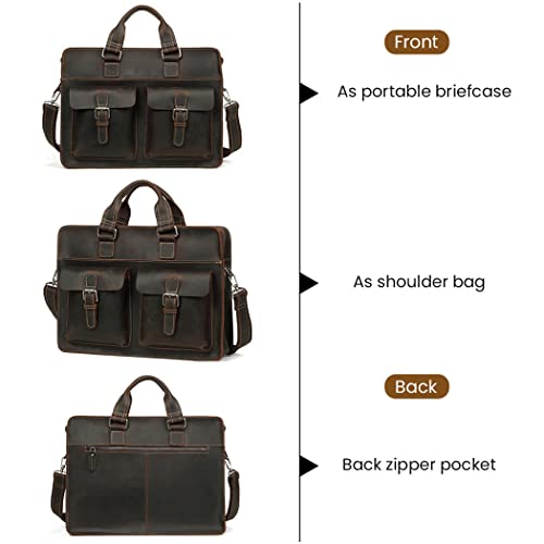 Vintage Men's Genuine Leather Briefcase Crazy Horse Leather Messenger Bag 15.6" Laptop Business Travel Bag4