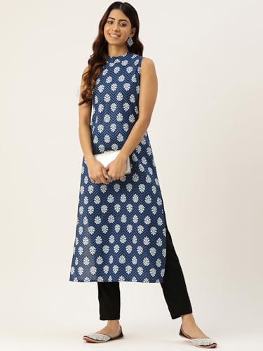 Image of feranoid Unique Printed Choker Neck Back Button Sleeveless Long Kurti