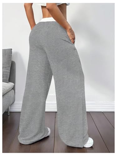 Milumia Girl's Colorblock Bow Sweatpants Elastic Low Rise Wide Leg Baggy Casual Pants3