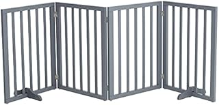 The Fellie Wooden Dog Gate Indoor Barrier with 2 Support Feet, Foldable Freestanding Safety Pet Gate, Retractable 4 Panels Doorway(183.5 W x 60.5 H, Grey)
