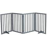 The Fellie Wooden Dog Gate Indoor Barrier with 2 Support Feet, Foldable Freestanding Safety Pet Gate, Retractable 4 Panels Doorway(183.5 W x 60.5 H, Grey)