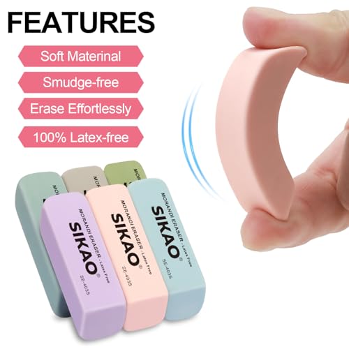 SIKAO Morandi Radiergummis 12er Set – Pastell Radiergummi Kinder für Schule & Zeichnen – Latexfreie TPR Bleistift Radierer, Schmierfreies Radieren, Ästhetische Farben für Schulbedarf