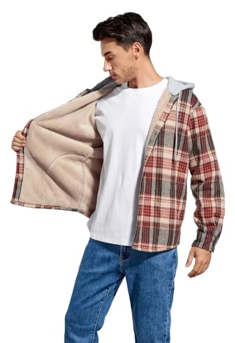 Image of Men's Cotton Plaid Shirt Jacket Fleece Flannel Sherpa Button Down