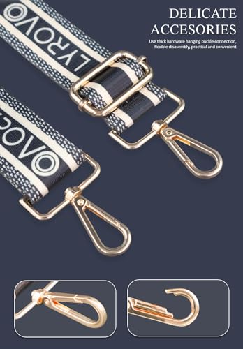 Image of Lyrovo Adjustable Purse Strap Replacement for Women, 1.5 inch Wide Crossbody Shoulder Strap Boho Handbag Strap Guitar Strap (LY-Beige Black)