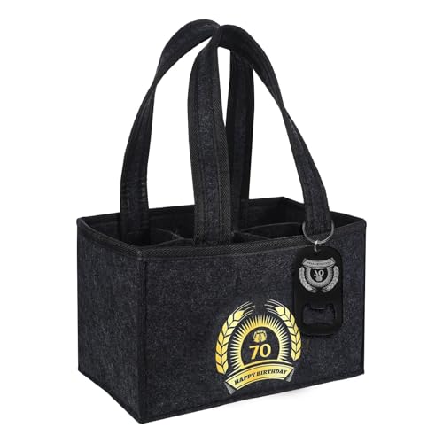 70 Geburtstag Mann,Geschenk zum 70 Geburtstag Mann,Bierträger 6 Flaschen mit Flaschenöffner,Männerhandtasche Bier,Mitbringsel oder Geburtstagsgeschenk für Männer,Bierliebhaber,Filz-Tragetasche