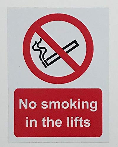 No smoking in the lifts Safety sign - Self adhesive sticker 200mm x 150mm