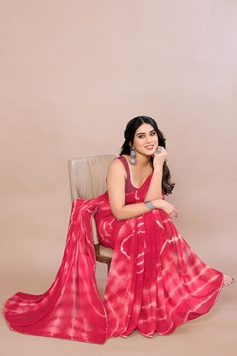 Image of MIRCHI FASHION Women Saree Shibori Print Chiffon | Elegant Festive and Functional Sari for All-Day Comfort with Matching Blouse