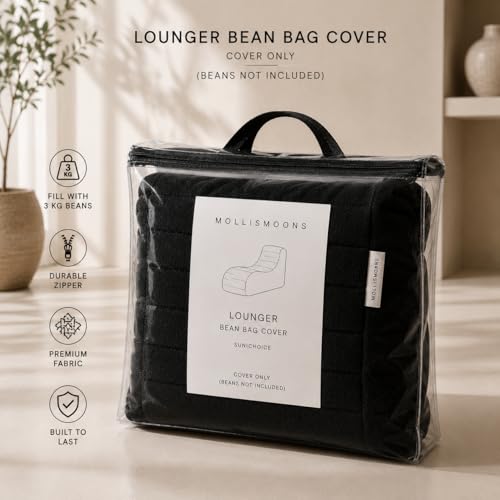 Image of Mollismoons Faux Fur Bean Bag Chair Cover for Adults & Kids | Luxury Lounger & Round Floor Sofa Seating | Modern Cozy Feel | No Beans Included (Black, Lounger)