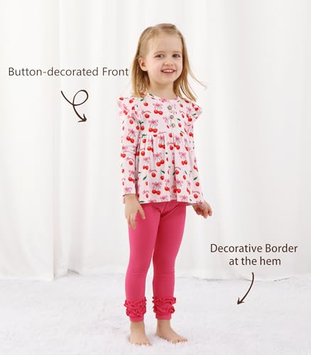 Toddler Girls' Clothes-Viscose from Bamboo, Long Sleeve Ruffle Top with Pant Sets for Kids 2Pcs Fall Outfits 2T-6Y4
