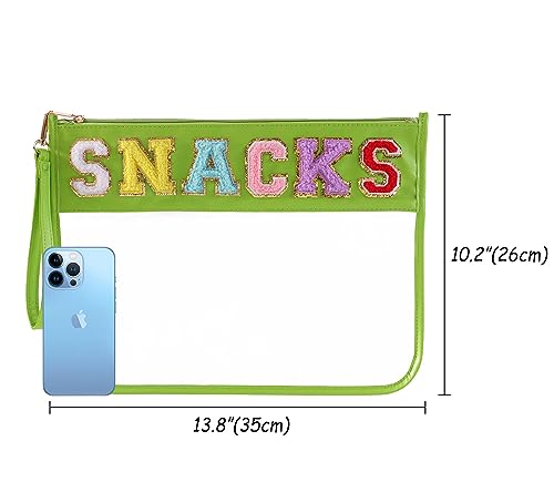 Image of Chenille Letter Clear Bag Purse Multi-purpose Transparent Waterproof Snacks Makeup Tote Bag with Wrist Strap