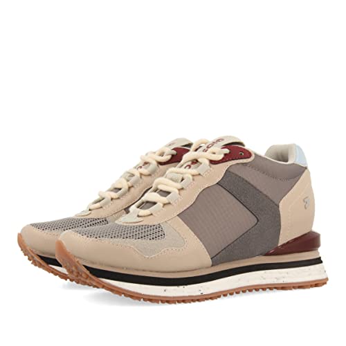 Sneakers Beige con cuña Interna y Piezas en Tonos Beige Burgundy y Celeste para Mujer windhof