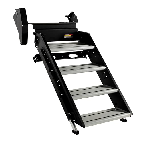 Lippert Solid Step 4.0 Premium Quad RV Camper Entry Steps with Lift Assist Gas Struts 26 Step Width XL Top Tread 8 Rise 500-lb. Weight Capacity Adjustable Legs Recessed Feet - 2024057000