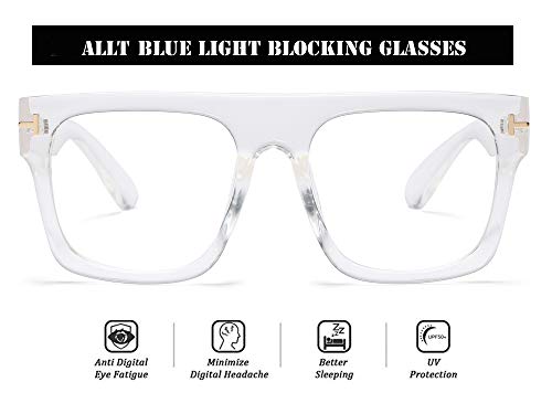 Allt Unisex Large Square Optical Eyewear Non-prescription Eyeglasses Flat Top Clear Lens Glasses Frames (Transparent(Bluelight Blocker Lens) 6)