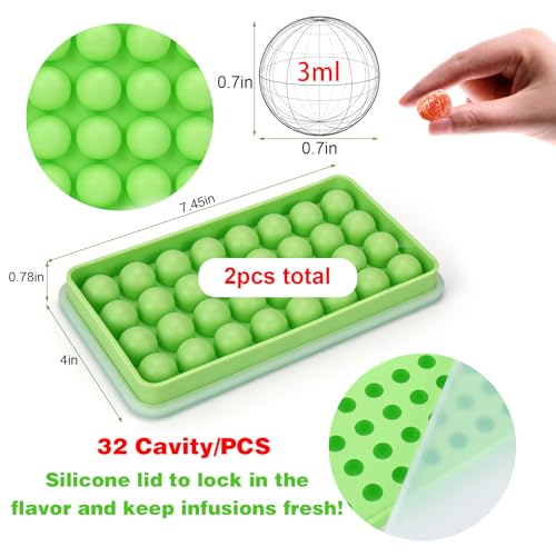 Image of AIERSA 2Pcs Silicone Molds for Herb-Infused Oil Cubes, 32 Cavity Candy Gummy Molds with Lids & 2 Droppers for DIY Circular Gummies, Homemade Herbal Blocks, Jello, Pralines Caramels
