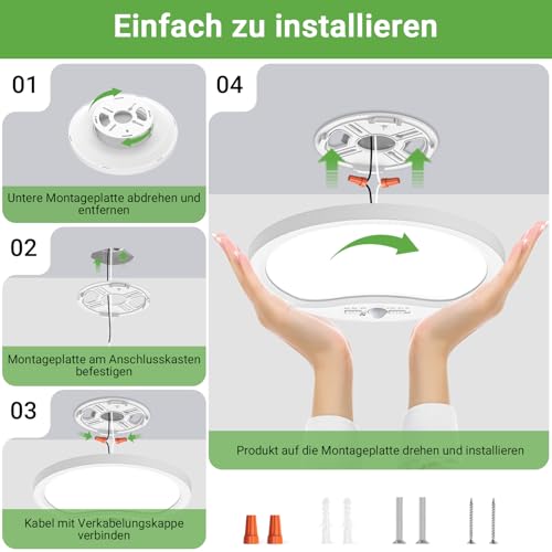 zemty 22cm LED Deckenlampe mit Bewegungsmelder Innen 18W 1800lm, 3 Modi/3 Zeiten (30s/60s/120s)/3 Farbtemperatur, Wasserdicht Lampe mit Bewegungssensor für Flur Bad Treppe Balkon Garage Keller
