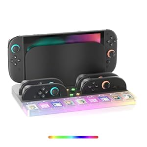 Switch 2 Controller Charging Dock Station Compatible with Nintendo Switch 2 Joycon Charger, 7 RGB Lights NS2 Dock Base Organizer with 9 Game Slots, Heat Dissipation Slot with USB Cable