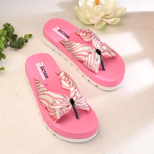 Image of DOCTOR HEALTH SUPER SOFT Women Stylish Bow Platform Slippers | Soft Cushioned Casual Flip Flops | Lightweight Comfortable Everyday Wear Sandals for Indoor Outdoor Use