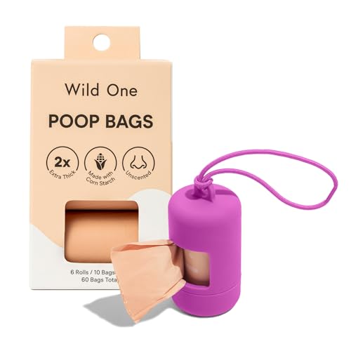 Image of Wild One Dog Poop Bag Holder and Dispenser with Leash Attachment, Leak Proof, Easy Twist Top for Refills, Includes 1 Box Of Bags, Orchid