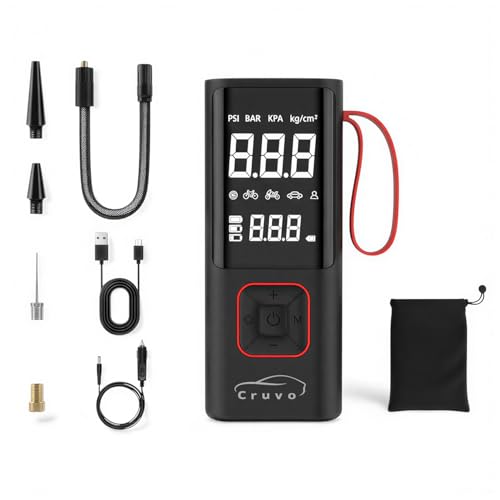 Image of Airbank CR01 Portable Tyre Inflator 150 PSI, 6000mAh Cordless & Corded Air Pump with Digital Display, LED Light - (Black & Red)