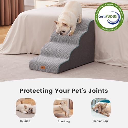 Image of Gardner Pet 4-Step Dog Stairs for Small Dogs 18.5 inch H, Curved 4-Step Pet Stairs, Dog Steps for High Bed (18-20 in), Couch with Durable Non-Slip Waterproof Fabric Cover and CertiPUR-US Certified Foam