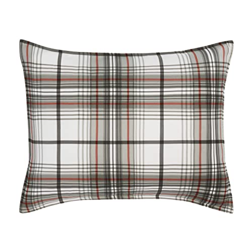 Image of Eddie Bauer - King Duvet Cover Set, 100% Soft & Smooth Reversible Cotton Percale Bedding, 3 Piece Plaid Bed Set with Matching Pillowcases (Alder Plaid Grey /Red)