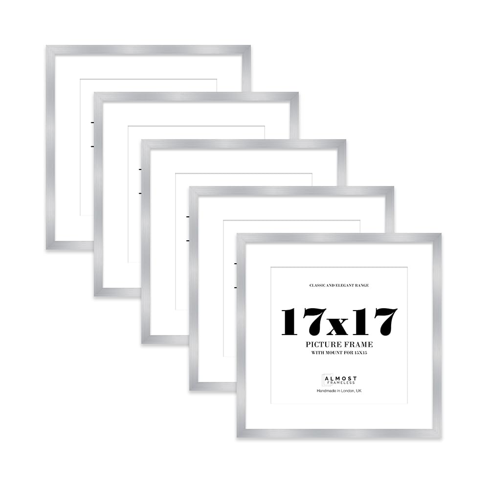 17x17 Silver Picture Frame with Mount for 15x15 Photos, Prints - Modern Square Wall Frame, Set of 5