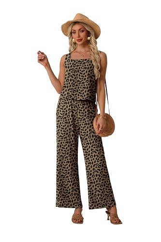 Lepunuo Summer 2 Piece Sets for Women Wide Leg Pants Matching Lounge Set Sleeveless Crop Top Teacher Travel Vacation Outfits — view 3