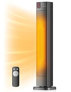 PELONIS 30” Ceramic Tower Space Heater for Bedroom, Electric Room Heater with Adjustable Thermostat, 75° Oscillation, Remote Control & 12H Timer, Tip-Over Switch & Overheating Protection, 1500W, Black