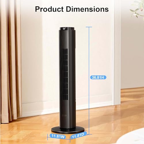 Image of Antarctic Star Portable Tower Fan 80 Rotating for Bedroom, 12 Hour Timer, 6 Speeds 4 Modes, LED Display, Powerful for Home /Office /Bedroom, 94 cm, Black