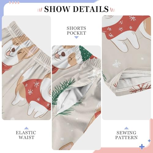 Corgi Dog Pine Branches Boys Long Pants Soft Trousers Elastic Waist Kids Lounge Bottoms with Pockets S-XL4