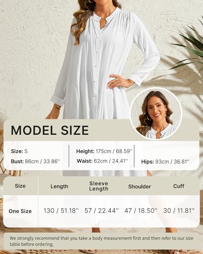 Bsubseach Women’s Swimsuit Cover Up Long Sleeve Bikini Kimono Cardigan Lightweight Beach Coverup Shirt Dress 2025 Summer Vacation Blouse Casual Solid Side Slit Swimwear White - Thumbnail 3