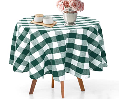 Cotton Tablecloth Round 60 Inch - 100% Cotton, Farmhouse Round Tablecloth - Green Plaid Tablecloth - Buffalo Plaid Tablecloth, Round Cotton Tablecloth - Cotton Round Tablecloth 60 Inch - Green & White #TOP3
