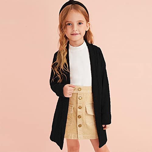 Cardigã de manga comprida para bebês e meninas com frente aberta para outono e inverno sólido longo