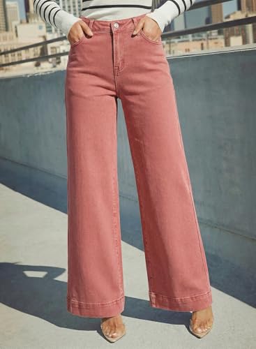 Image of Dokotoo Women's Casual High Waisted Jeans Stretch Wide Leg Loose Denim Pant