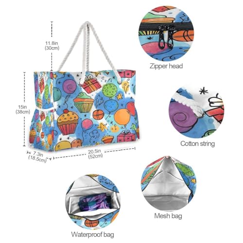 Large Beach Bags Totes Canvas Tote Shoulder Bag Balloon Cake Water Resistant Bags for Gym Travel Daily4