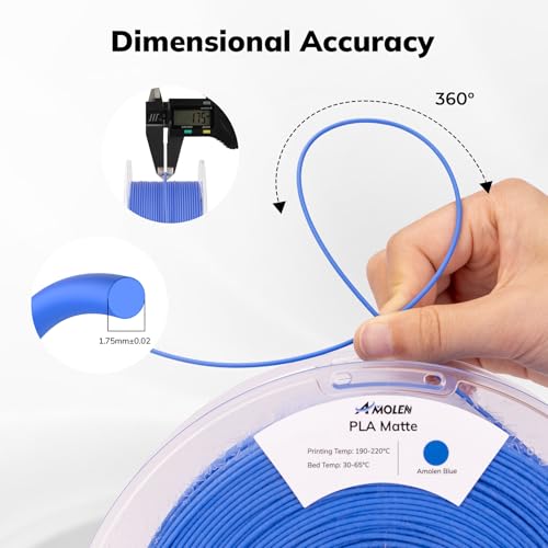 Image of AMOLEN Matte PLA 3D Printer Filament, Blue PLA Filament 1.75mm with Smooth Finish, 3D Printing Filament for Most FDM 3D Printers, Dimensional Accuracy + /- 0.02mm, 1kg Spool (2.2lbs)