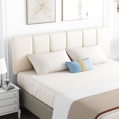 Foldable Faux Leather Upholstered Headboard for Queen/Full Beds - White