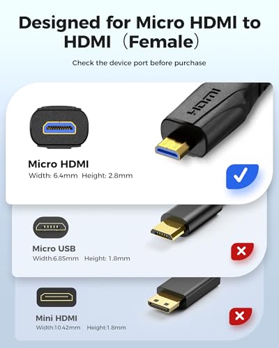 Image of Cratree 8K Micro HDMI to HDMI Adapter, Micro HDMI Male to HDMI Female Adapter Cable,8K@60hz,4K@120hz,Support HDR eARC Dolby Compatible with GoPro Hero 7 6 5 4,Raspberry Pi 4,Sony,Nikon(0.6ft)