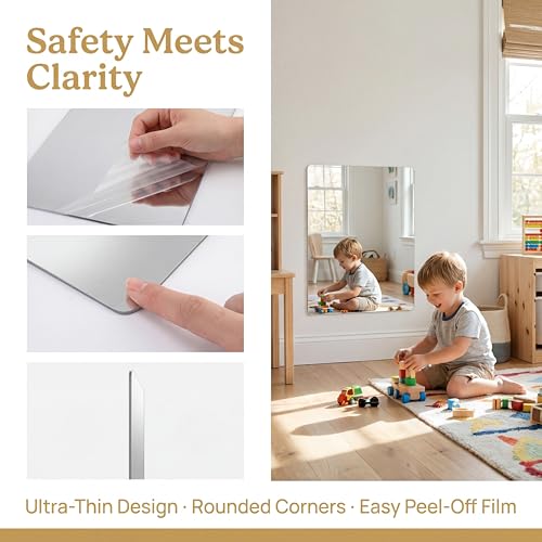 Image of iCAGY Acrylic Self Adhesive Mirror Sheet for Wall, Plastic Non Glass Sticky Kid Safety Mirror Tiles for Wall Rectangle 6x8 inch 1Pcs