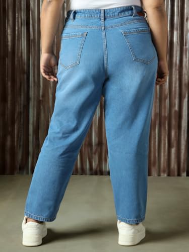 Image of High Star Plus Size Women Cotton Washed Mom Fit High-Rise Jeans