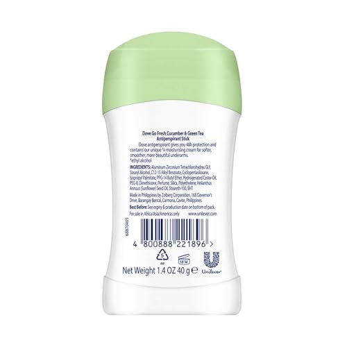 Image of Dove Go Fresh Cucumber & Green Tea Antiperspirant Deodorant Stick | 48-Hour Protection | 1 /4th Moisturising Cream & 100% Natural Caring Oil | 40ml