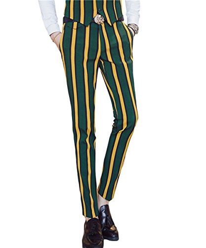 Men's Colored Striped 3 Piece Suit Slim Fit Tuxedo Blazer Jacket Pants Vest Set (Yellow-Db, Large) #TOP3