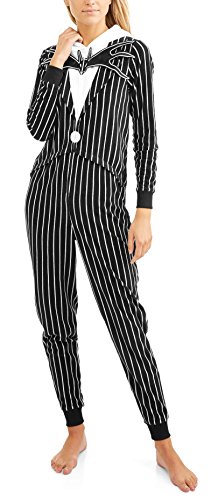 Briefly Stated Tim Burtons Nightmare Before Christmas Jack Skellington One Piece Union Suit Pajama Costume (XL 16/18)
