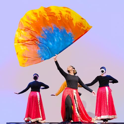 Image of Wuchieal Porphetic Praise Dance Worship Flex Flag, radius 74 inch semicircle Lion Dance Ministry Streamer (XSH#BLUE-YELLOW)