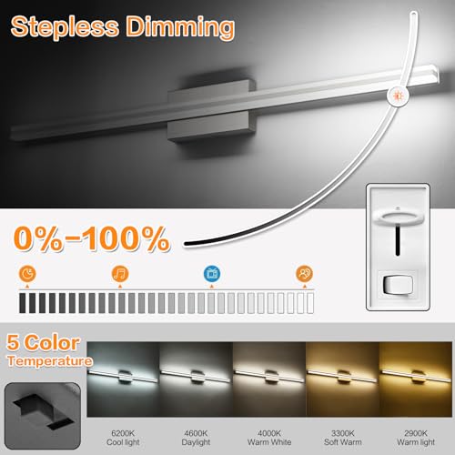 Image of SOLFART Bathroom Lighting Fixtures Over Mirror Brush Nickel 40 inch Vanity Lights 5CCT Dimmable LED Bathroom Light