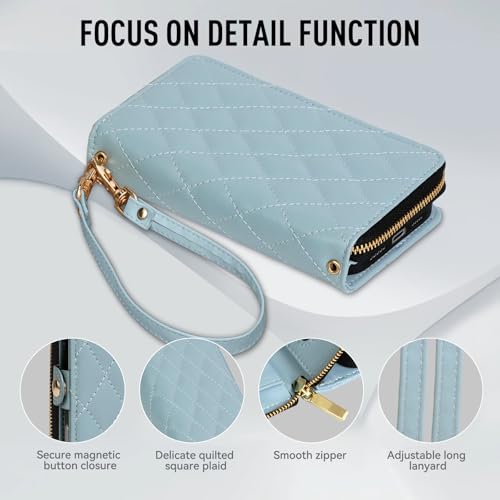 Rssviss Crossbody Case for iPhone 17 Pro Case Wallet, RFID Blocking Leather with Card Holder Kickstand, Handbag Zipper Flip Cover with Wrist Strap for iPhone 17 Pro Men Women 6.3", Blue by Rssviss - Image 7