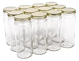 Photo Gallery north mountain supply barattoli in vetro da 473,6 ml, apertura larga, con bordi dritti, con coperchi in metallo dorato, confezione da 12 Photo Gallery north mountain supply barattoli in vetro da 473,6 ml, apertura larga, con bordi dritti, con coperchi in metallo dorato, confezione da 12
