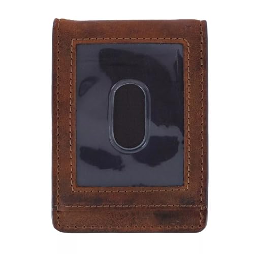 ARIAT Men's Wallet, Brown Genuine Leather, Money Clip Style, Distressed USA Flag, Shield Logo, Card Slots, ID Window2